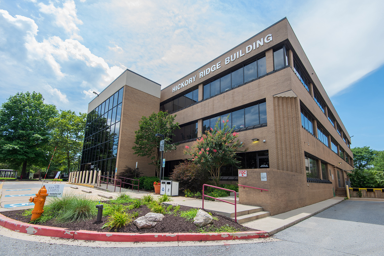 Hickory Ridge Building exterior. A multilevel building that is the home of the Workforce, Career and Community Education Division.