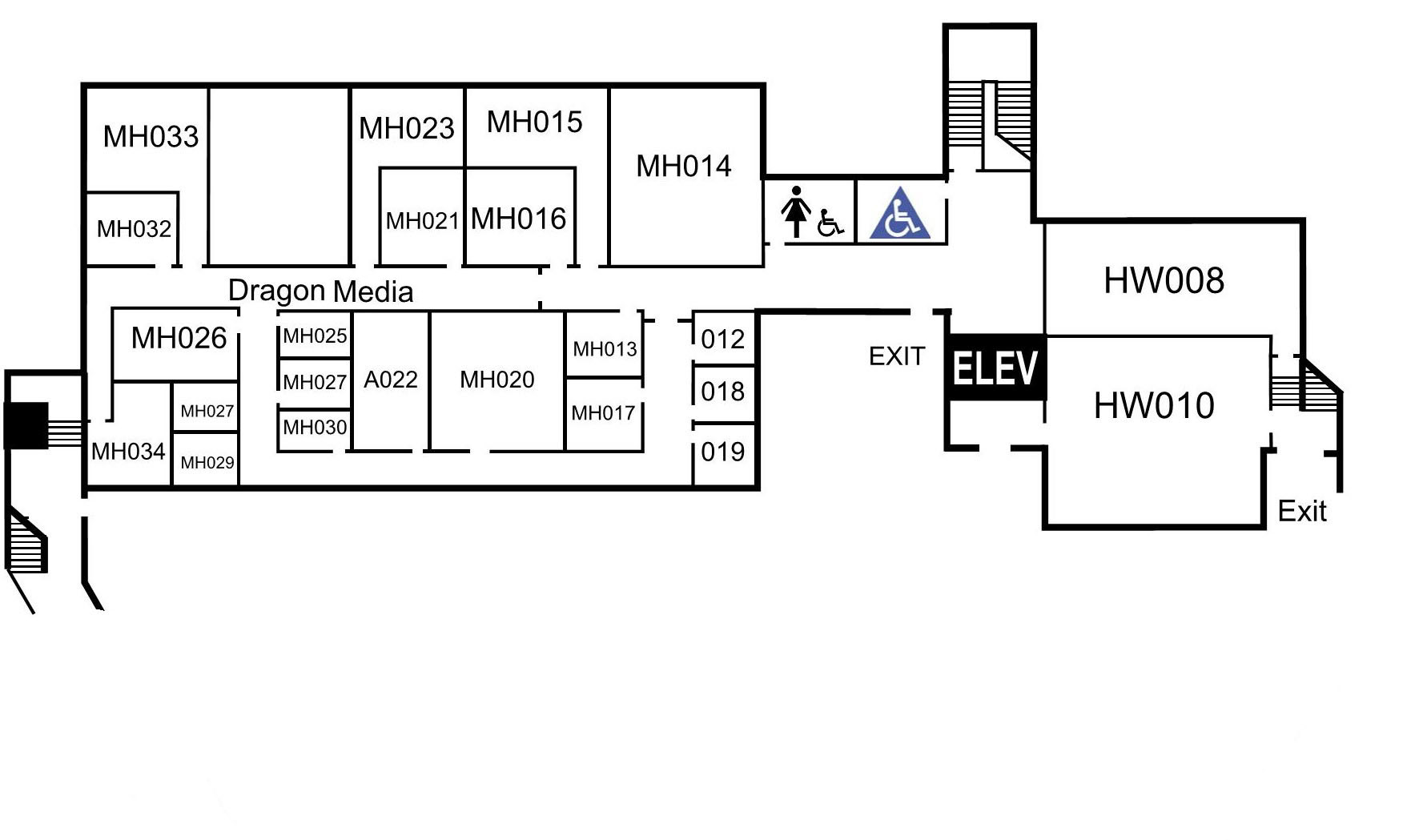 room map of the lower level of McCuan Hall the home of Dragon media