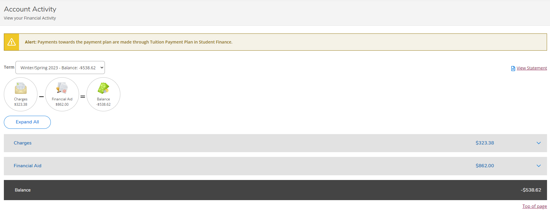 image of account activity dialogue  box.