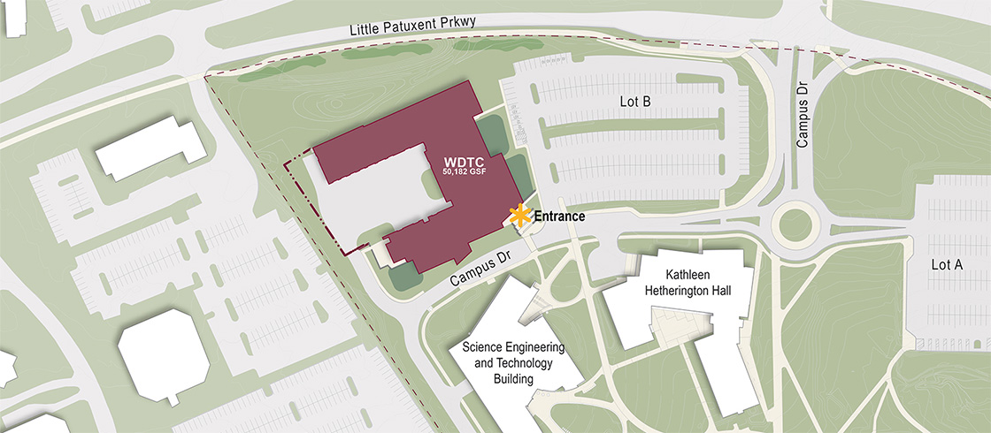 HCC campus with the location of the Workforce Development & Trades Center outlined