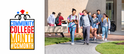 Comm College Month logo and students