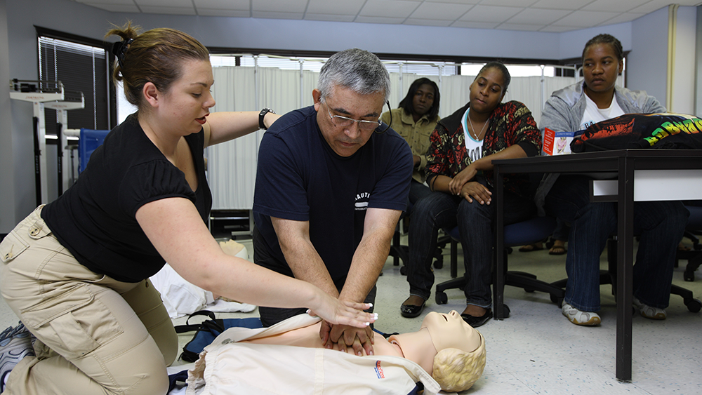 Students are taught Basic Life Support (BLS) with the most currently available material from the American Heart Association.
