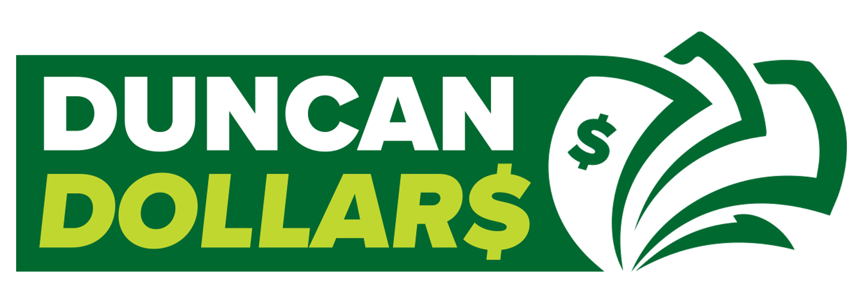 Green and white logo for the Duncan Dollars program.