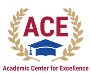 Logo for the Academic Center for Excellence with maroon, gold and blue imagery.