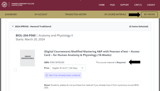 Required materials list