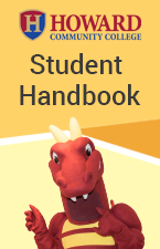 Cover of the Howard Community College Student Life Student Handbook featuring the college logo and a red dragon mascot.